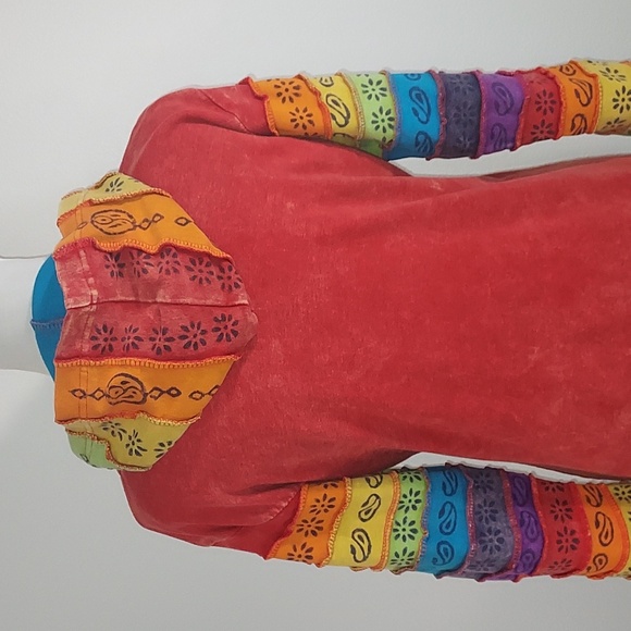 Greater Good Rainbow Patterned Embroidered Sunshine L/S Hoodie Sweatshirt S/M - Picture 6 of 9